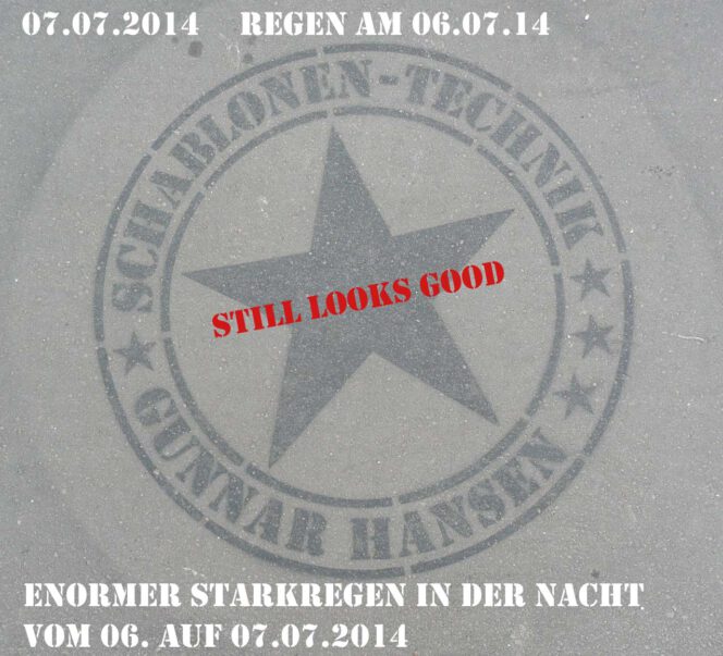 Kreidespray-Aktion auf der Straße, Sichtbarkeit nach 6 Tagen, still looks good