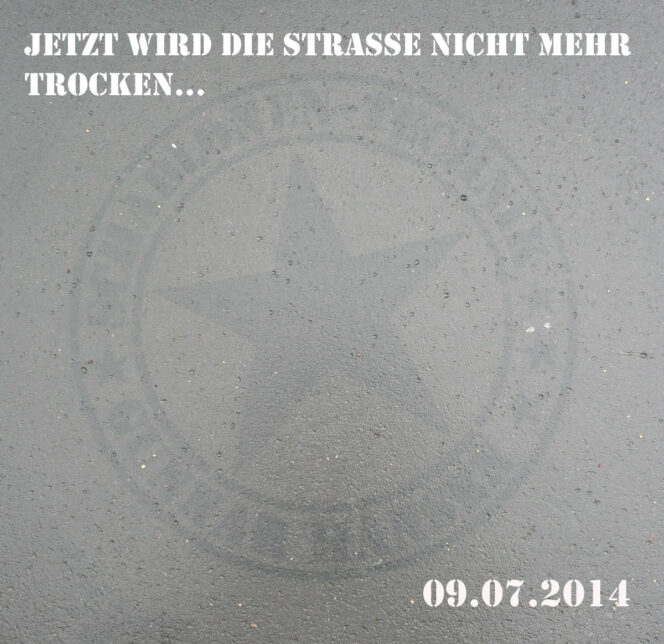 Kreidespray-Aktion auf der Straße, Sichtbarkeit nach 8 Tagen