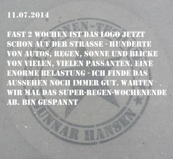 Kreidespray-Aktion auf der Straße, Sichtbarkeit nach 10 Tagen