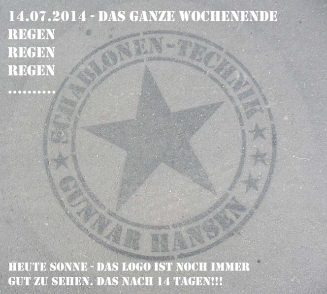 Kreidespray-Aktion auf der Straße, Sichtbarkeit nach 13 Tagen