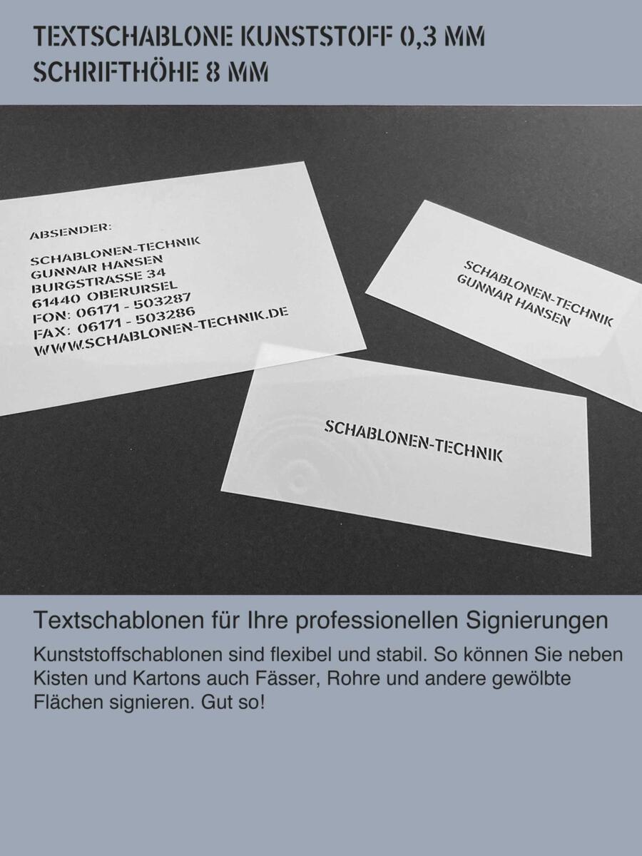 Textschablonen aus flexiblem Kunststoff