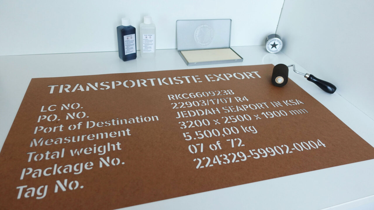 Textschablone für Exportverpackungen